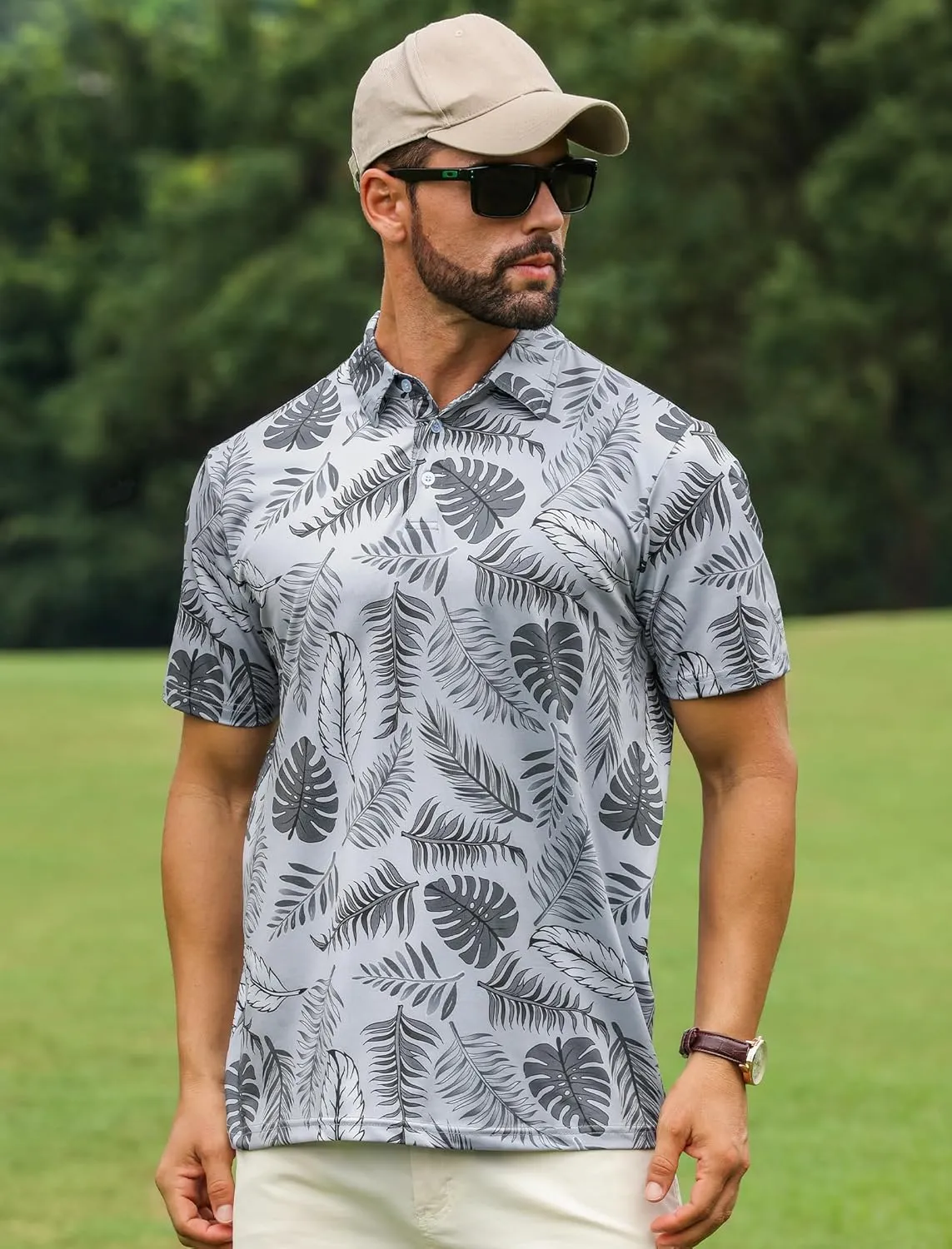 APTRO Men's Polo Shirts Short Sleeve Moisture Wicking Fashion Print Hawaiian Golf Shirts for Men