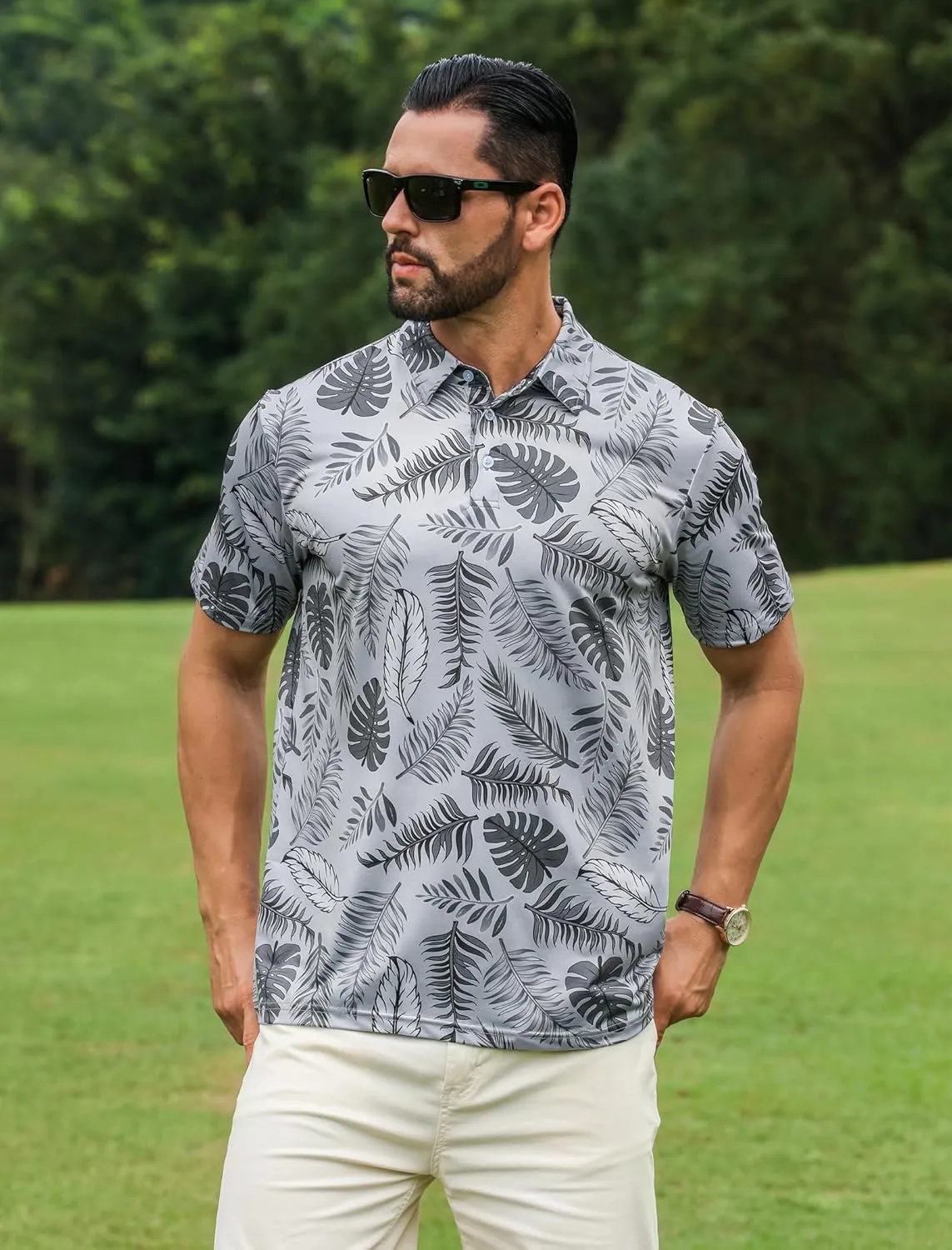 APTRO Men's Polo Shirts Short Sleeve Moisture Wicking Fashion Print Hawaiian Golf Shirts for Men