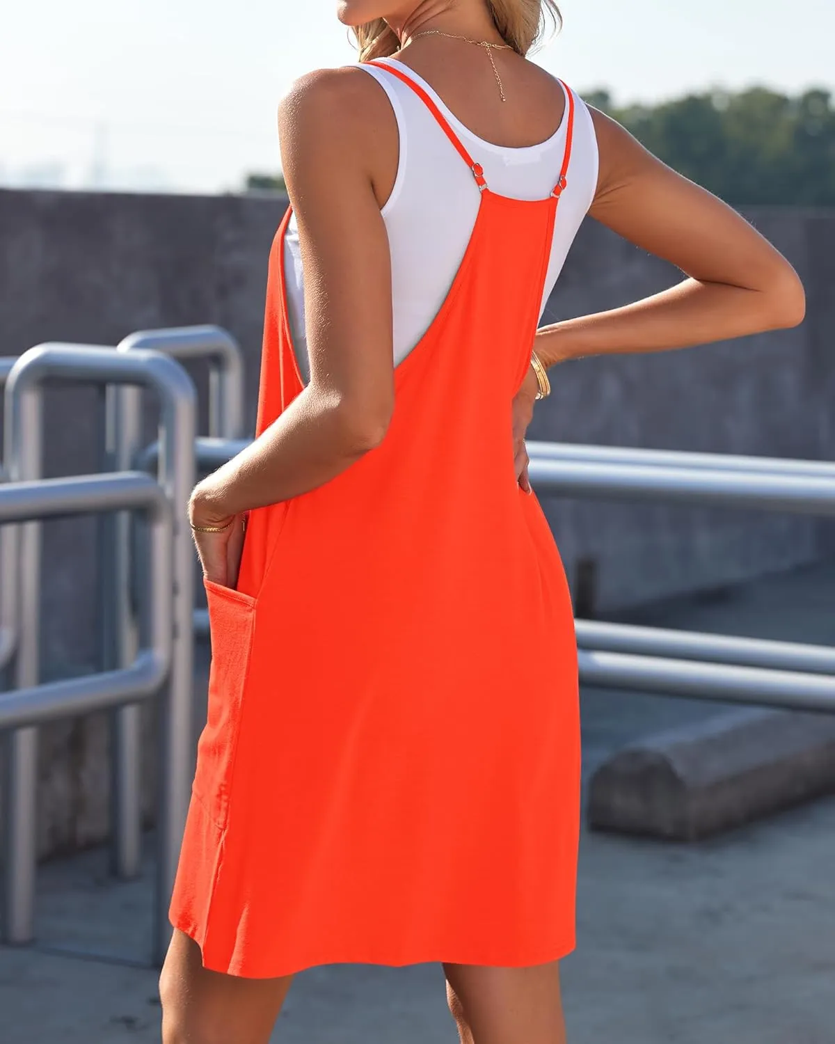 AUSELILY Womens Summer Dress 2025 Sleeveless Casual Mini Dress Spaghetti Strap Short Dresses with Pockets