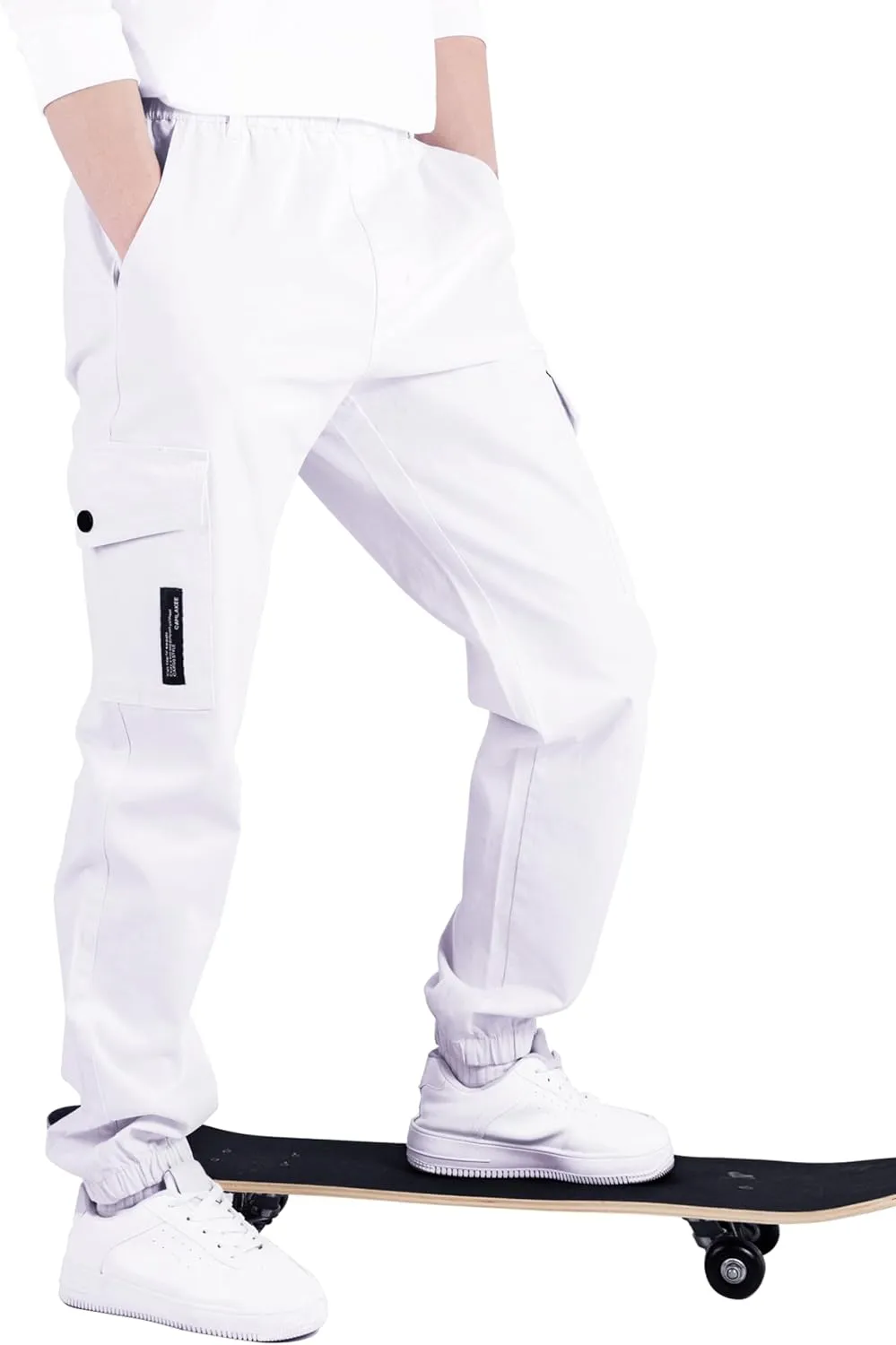 CAMLAKEE Boys Cargo Pants Stretch Elastic Waist School Kids Twill Joggers