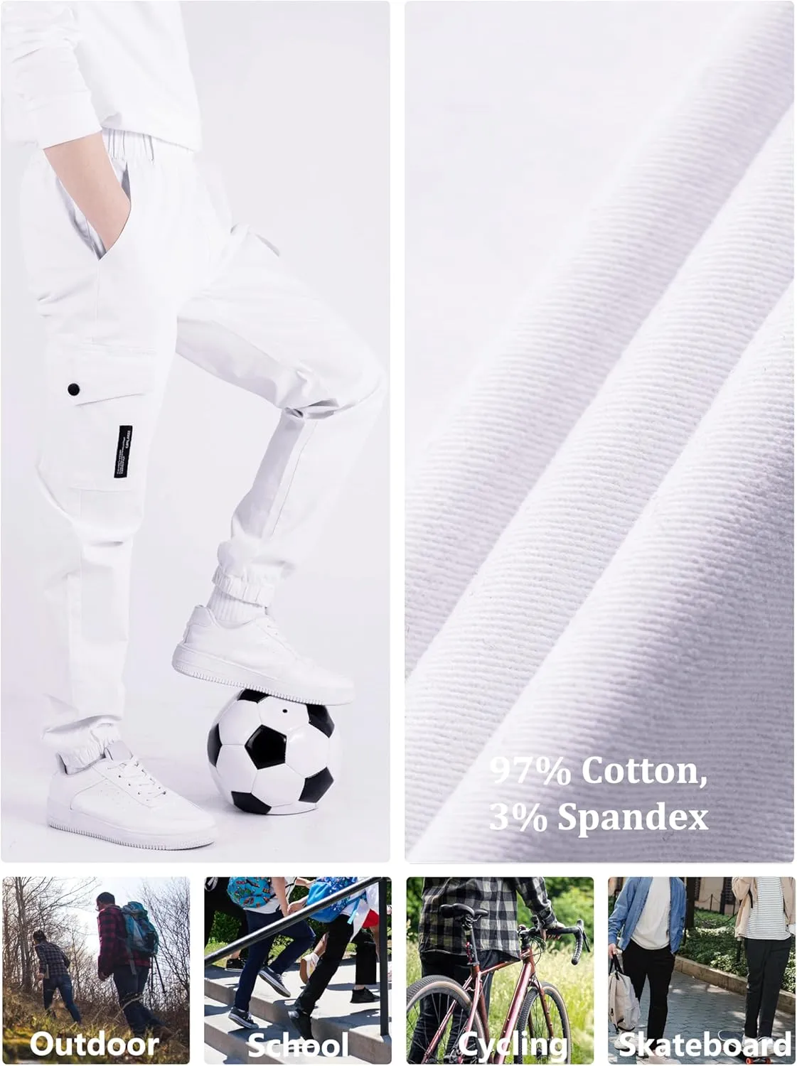 CAMLAKEE Boys Cargo Pants Stretch Elastic Waist School Kids Twill Joggers