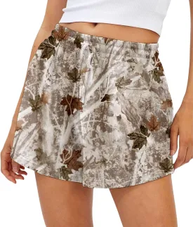 Camo Sweat Shorts for Women Drawstring Elastic Waist Maple Leaf Print Lounge Athletic Shorts with Pockets