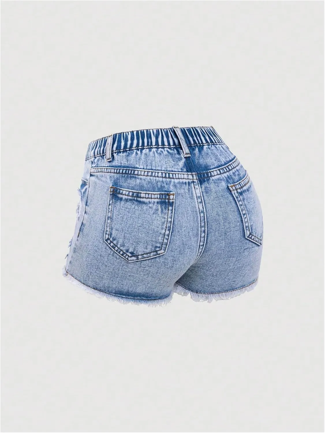 Floerns Girl's Ripped Raw Hem Elastic Waist Straight Leg Denim Shorts with Pockets