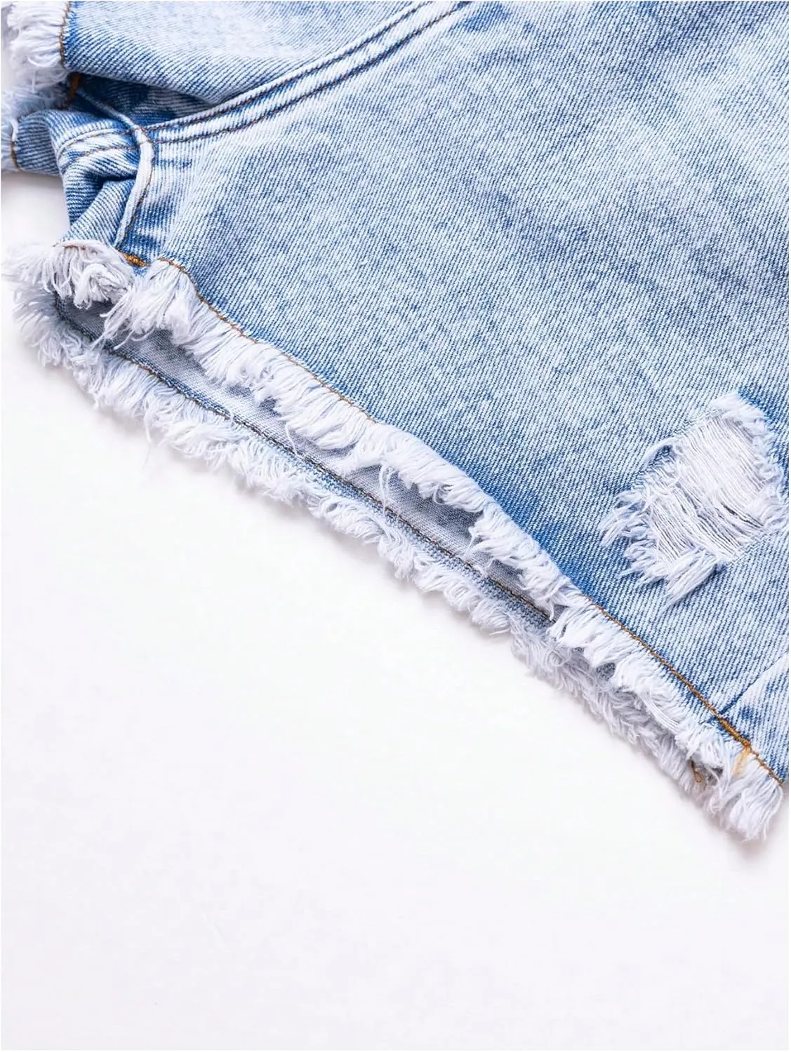 Floerns Girl's Ripped Raw Hem Elastic Waist Straight Leg Denim Shorts with Pockets