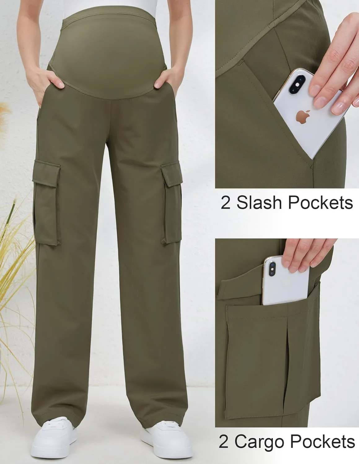 GLAMIX Women's Maternity Cargo Pants with Four Pockets Over The Belly Scrub Pants Pregnancy Clothes