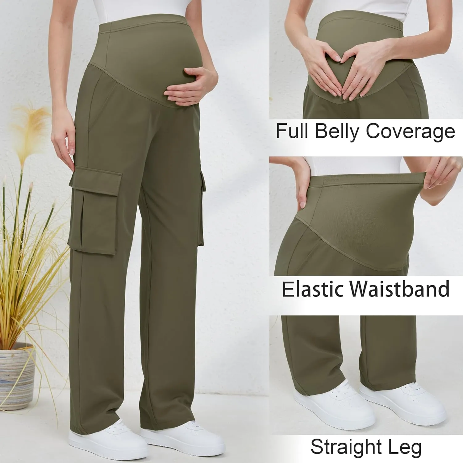 GLAMIX Women's Maternity Cargo Pants with Four Pockets Over The Belly Scrub Pants Pregnancy Clothes