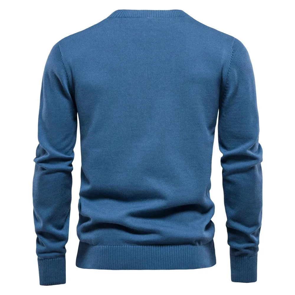 Henley Collar Men Sweaters 100% Cotton Solid Color Casual Men's Pullovers New Autumn Thin High Quality Sweaters for Men