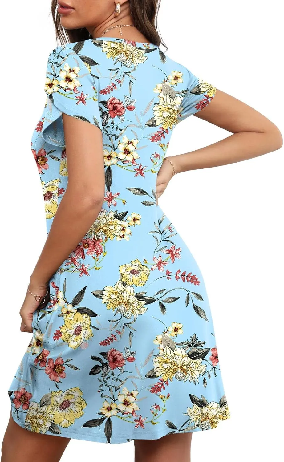 HOTGIFT 2025 Womens Dress Summer Short Sleeve Crewneck Sundress with Pockets M-4XL