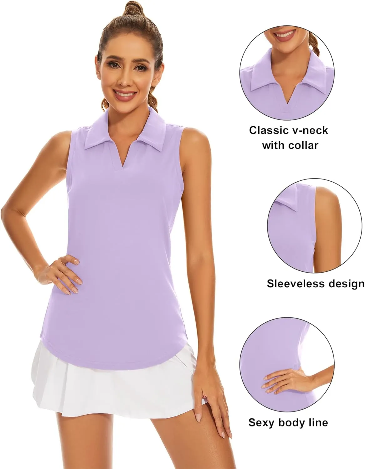 Ivicoer Womens Golf Shirt Polo Short Sleeve,Sleeveless,Long Sleeve Tennis Collared Top Athletic Clothes for Ladies