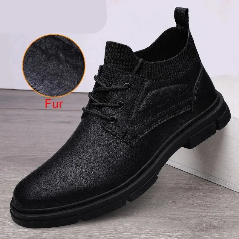 Keep Warm Comfy Split Leather Ankle Boots Autumn Winter Men Boots Fashion Lace Up Shoes for Man Lightweight Casual Boots