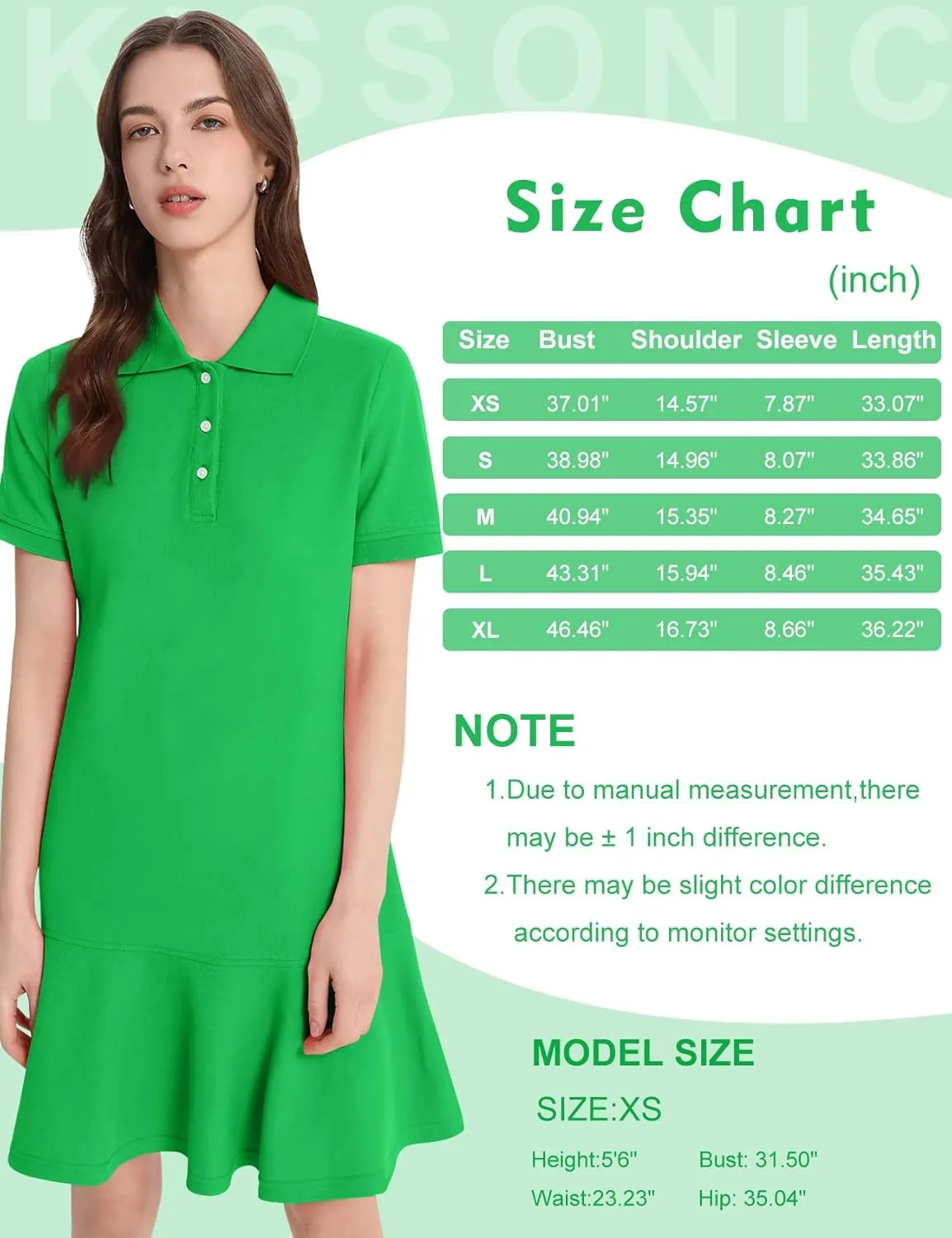 Kissonic Women's Polo Dress Short Sleeve V Neck Ruffle Hem Casual Summer Golf Tennis Mini Shirt Dresses