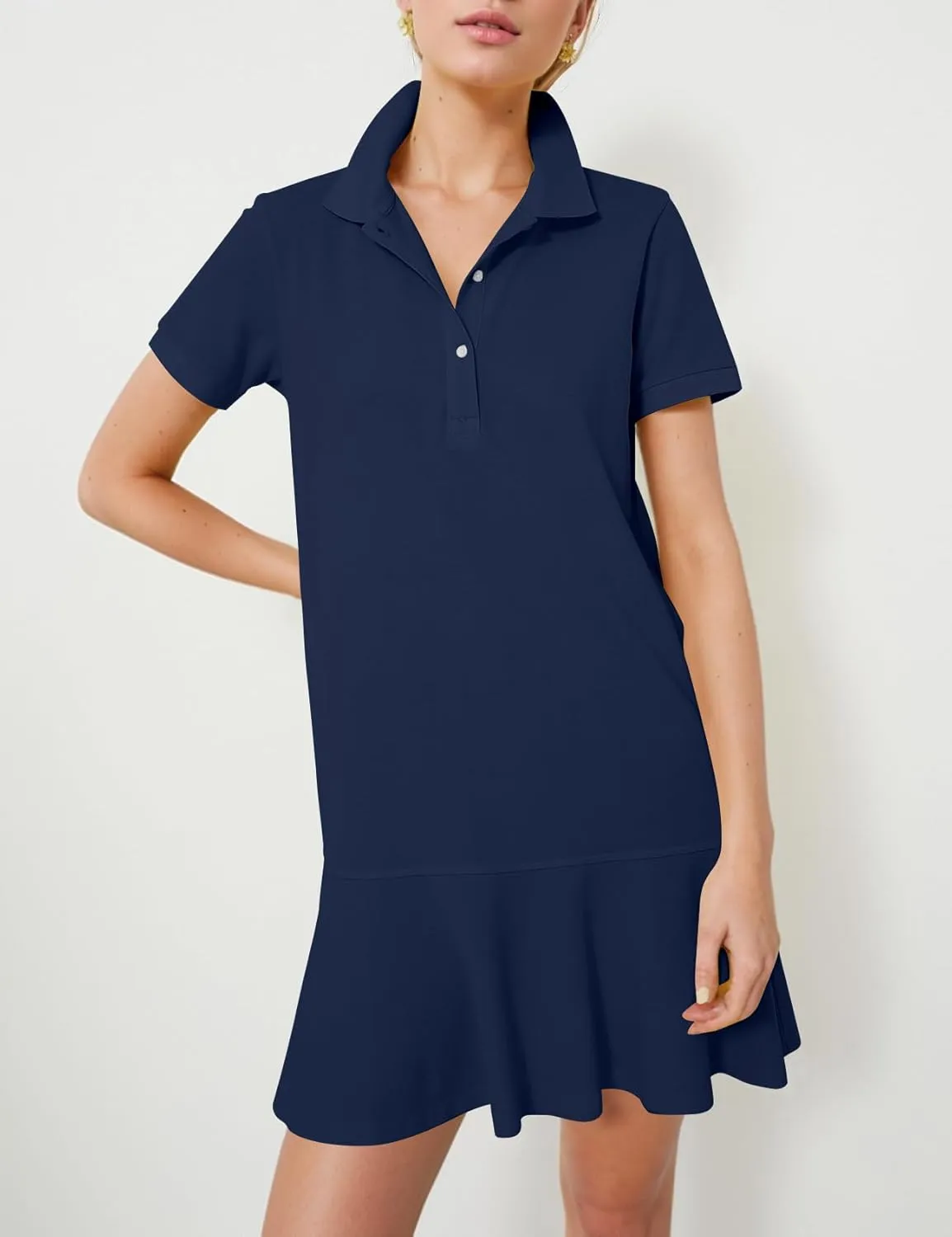 Kissonic Women's Polo Dress Short Sleeve V Neck Ruffle Hem Casual Summer Golf Tennis Mini Shirt Dresses