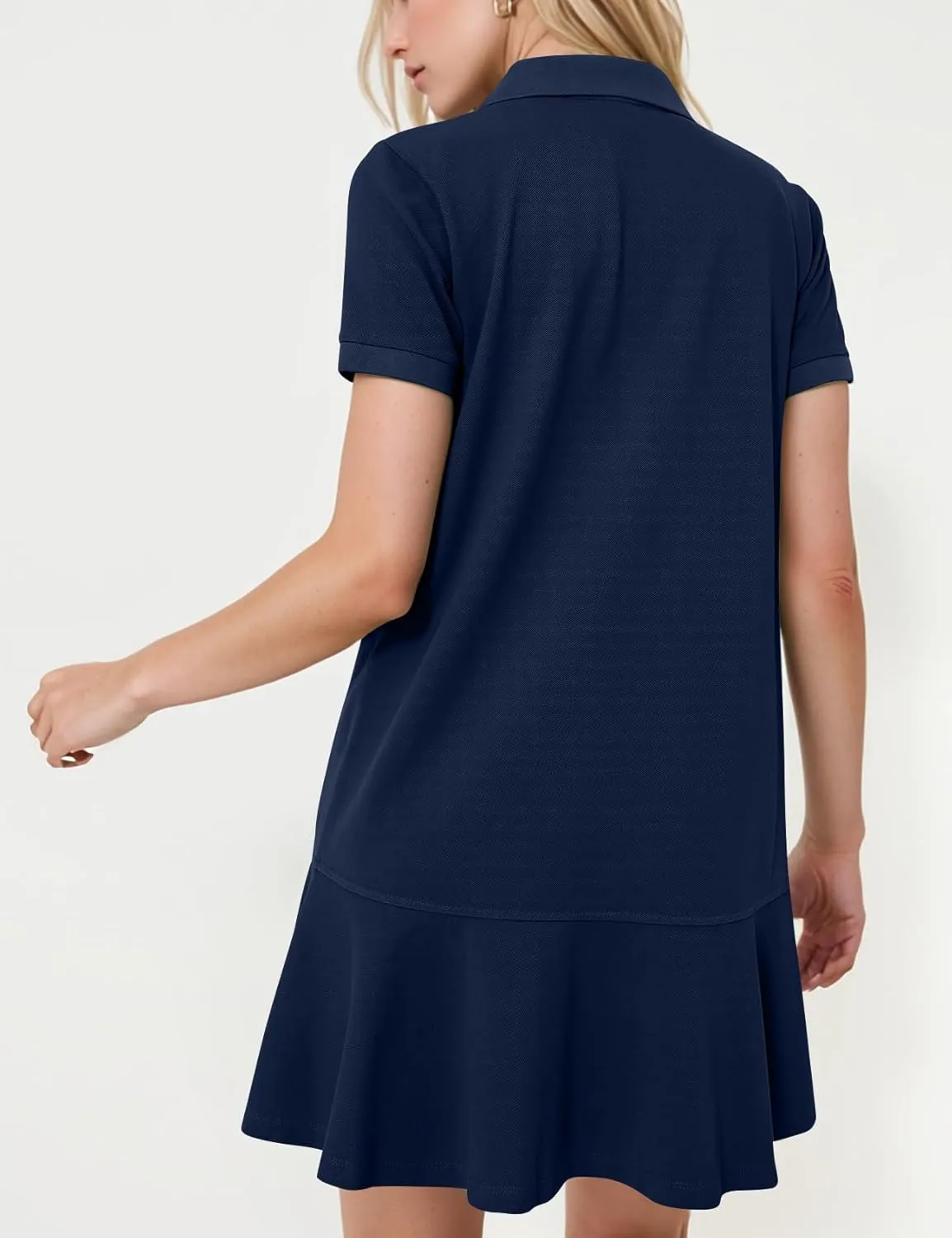 Kissonic Women's Polo Dress Short Sleeve V Neck Ruffle Hem Casual Summer Golf Tennis Mini Shirt Dresses