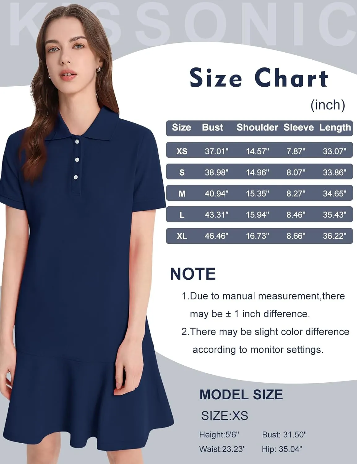 Kissonic Women's Polo Dress Short Sleeve V Neck Ruffle Hem Casual Summer Golf Tennis Mini Shirt Dresses