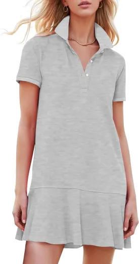 Kissonic Women's Polo Dress Short Sleeve V Neck Ruffle Hem Casual Summer Golf Tennis Mini Shirt Dresses