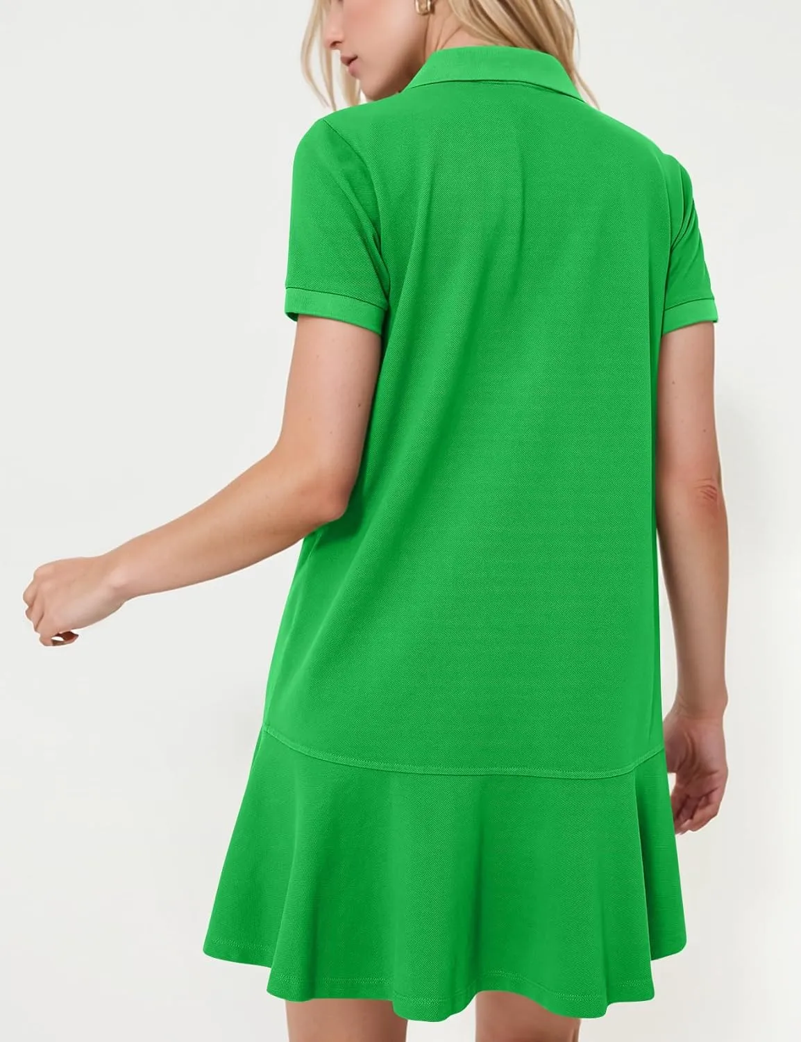 Kissonic Women's Polo Dress Short Sleeve V Neck Ruffle Hem Casual Summer Golf Tennis Mini Shirt Dresses