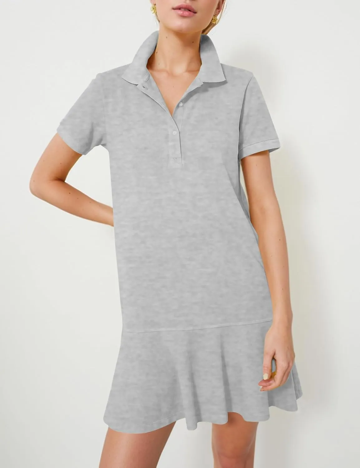 Kissonic Women's Polo Dress Short Sleeve V Neck Ruffle Hem Casual Summer Golf Tennis Mini Shirt Dresses