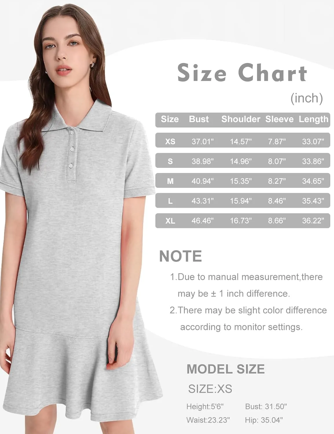 Kissonic Women's Polo Dress Short Sleeve V Neck Ruffle Hem Casual Summer Golf Tennis Mini Shirt Dresses