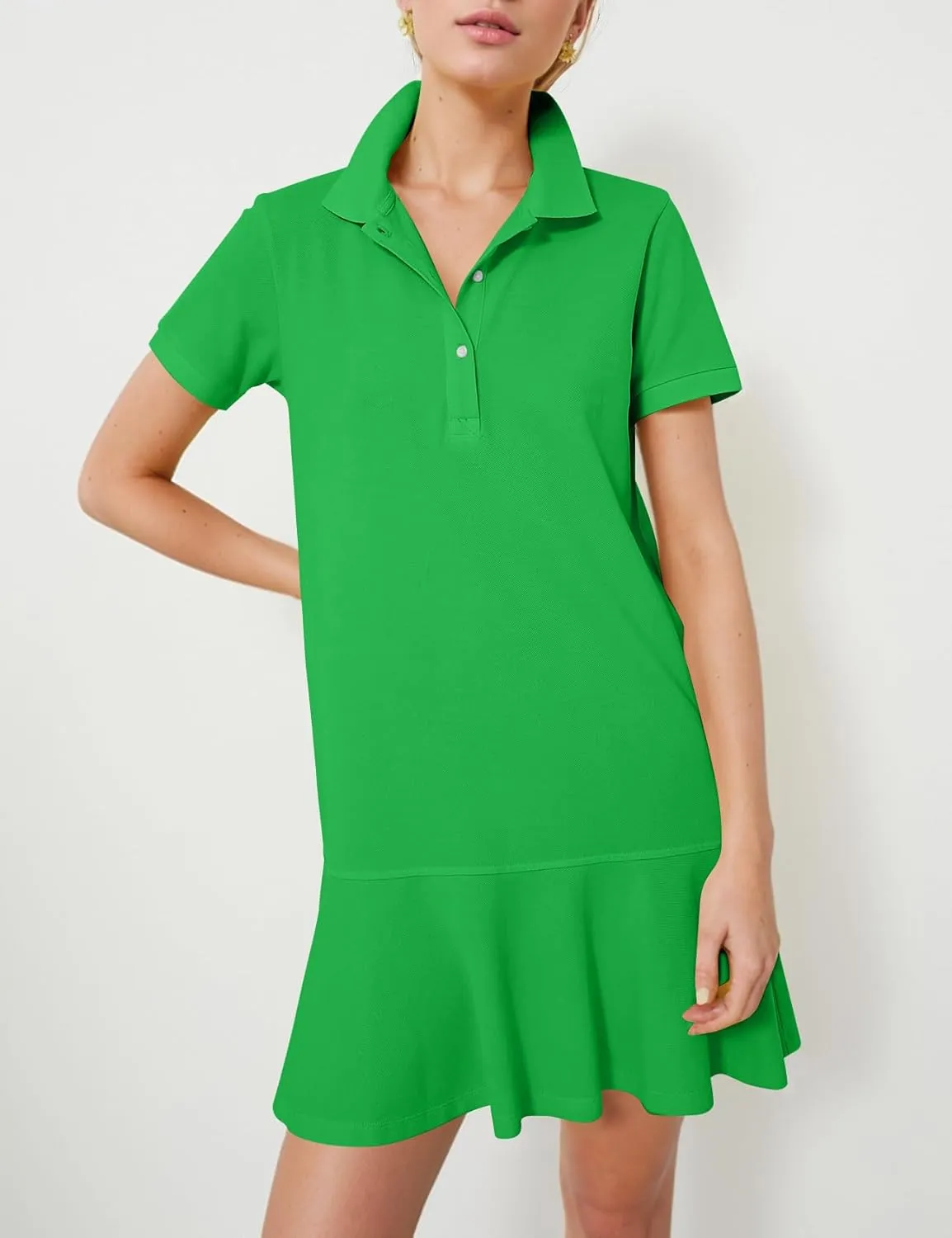 Kissonic Women's Polo Dress Short Sleeve V Neck Ruffle Hem Casual Summer Golf Tennis Mini Shirt Dresses