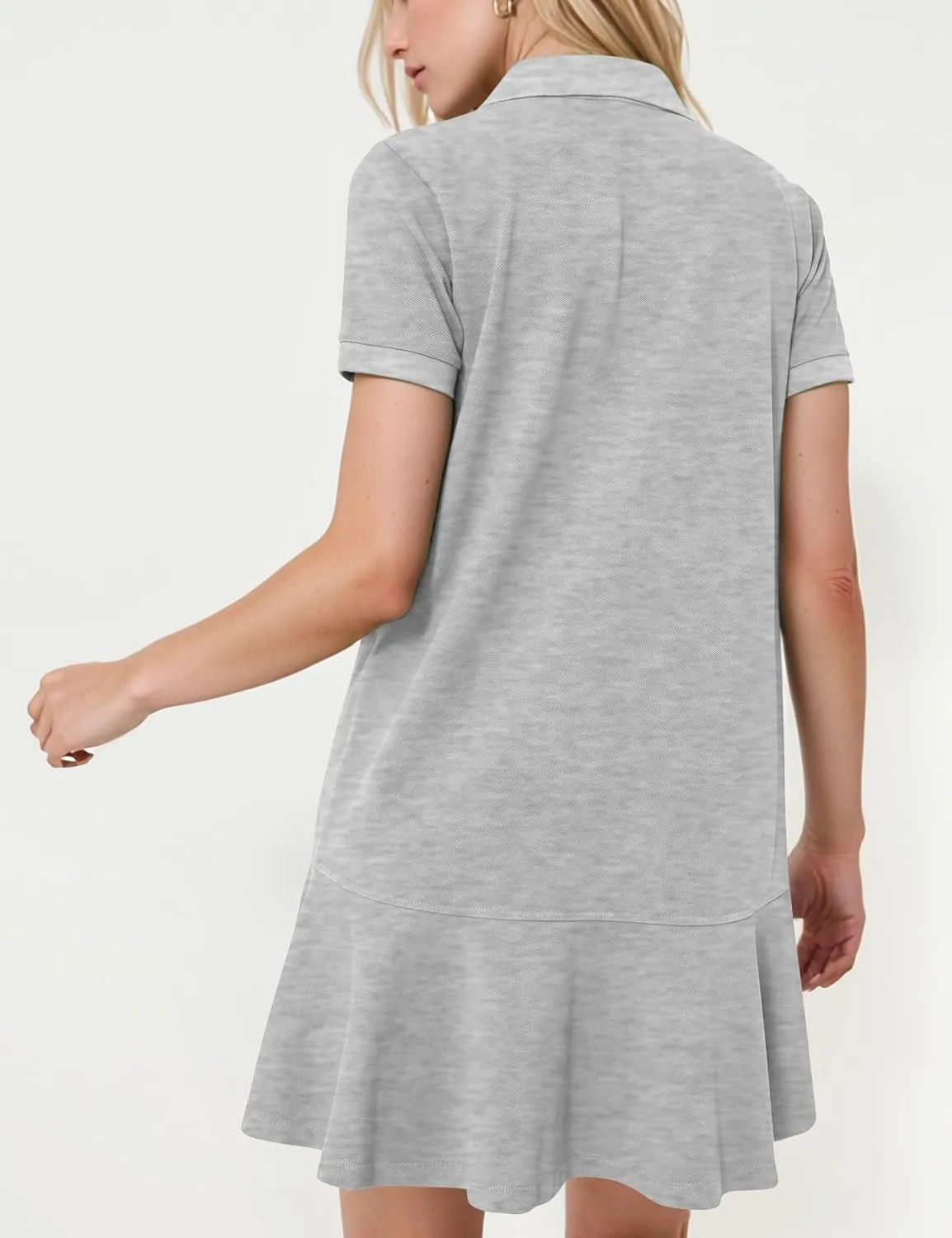 Kissonic Women's Polo Dress Short Sleeve V Neck Ruffle Hem Casual Summer Golf Tennis Mini Shirt Dresses
