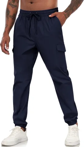 Lzzidou Men's Casual Cargo Jogger Pants Drawstring Waist Lightweight Straight Sweatpants