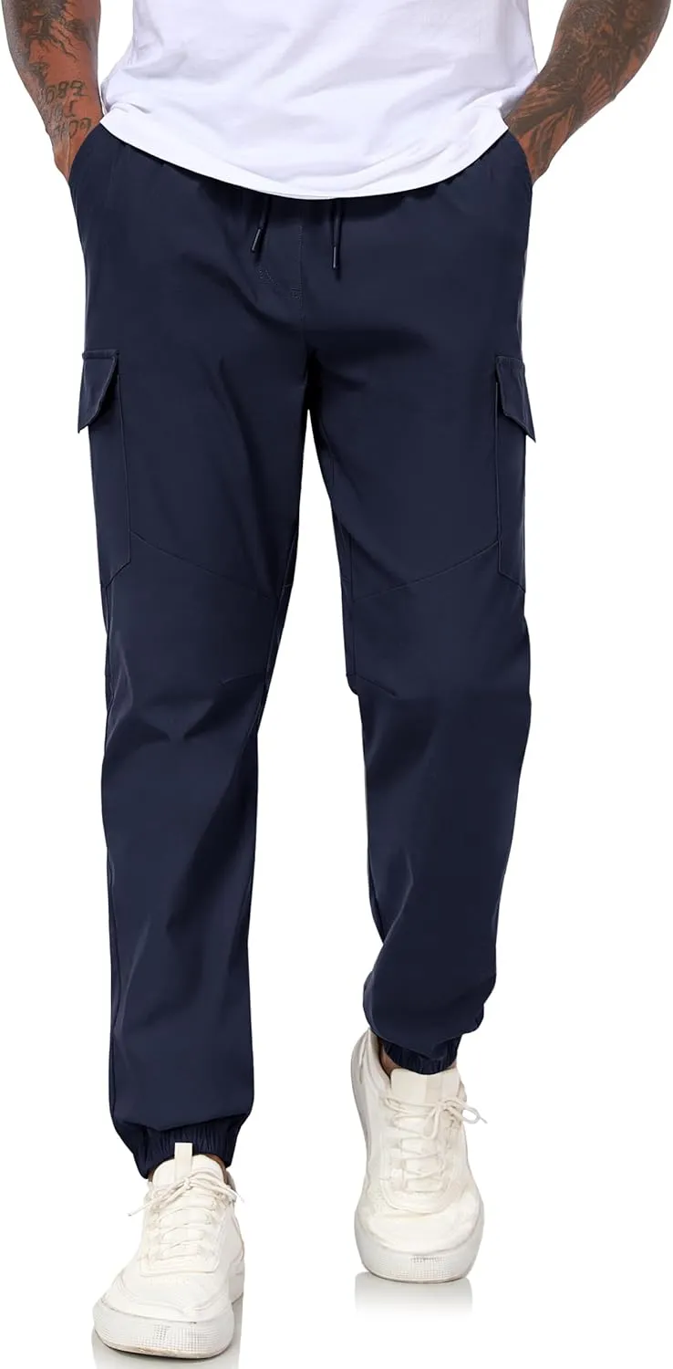 Lzzidou Men's Casual Cargo Jogger Pants Drawstring Waist Lightweight Straight Sweatpants