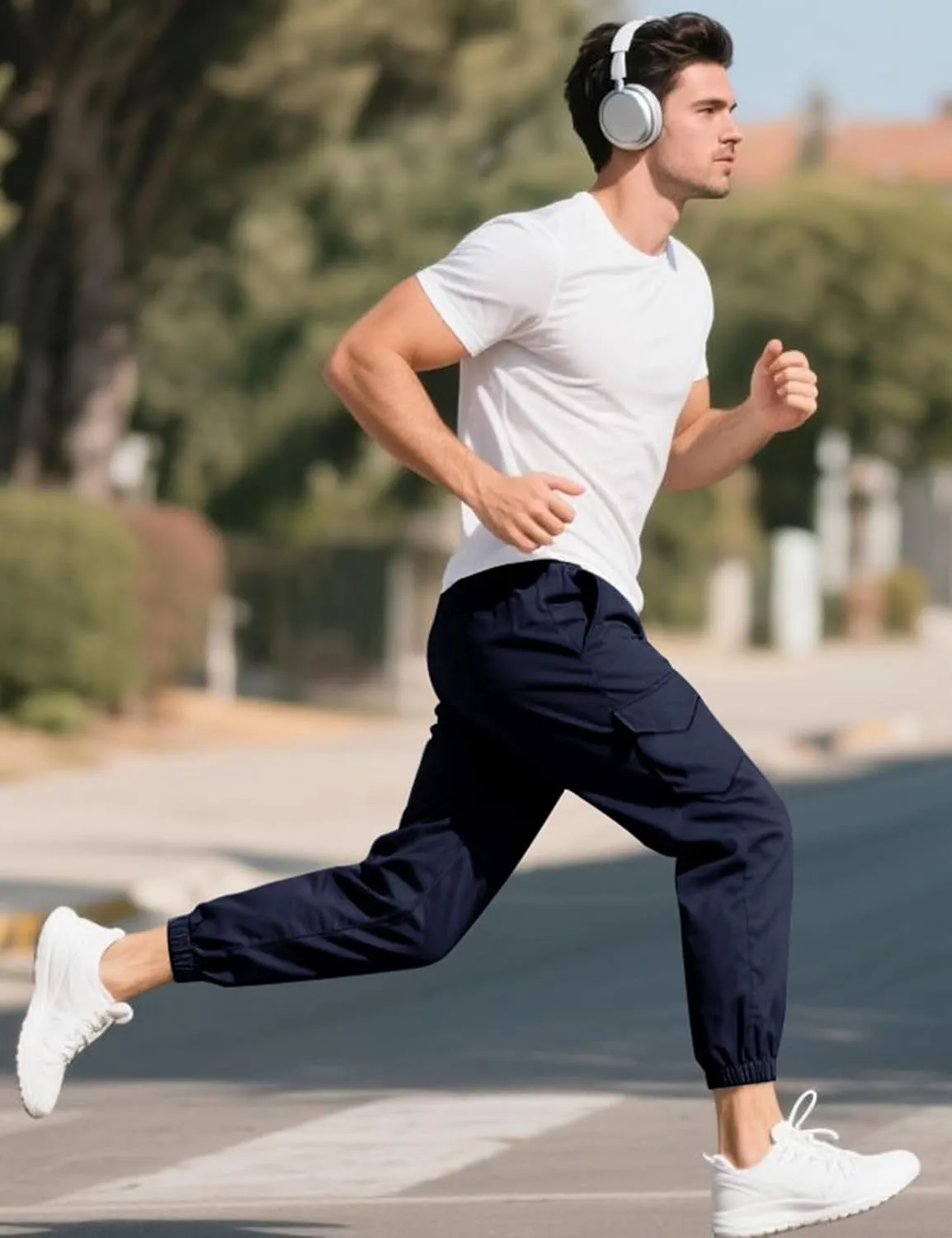 Lzzidou Men's Casual Cargo Jogger Pants Drawstring Waist Lightweight Straight Sweatpants