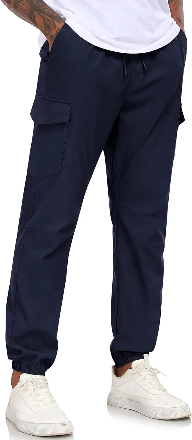 Lzzidou Men's Casual Cargo Jogger Pants Drawstring Waist Lightweight Straight Sweatpants