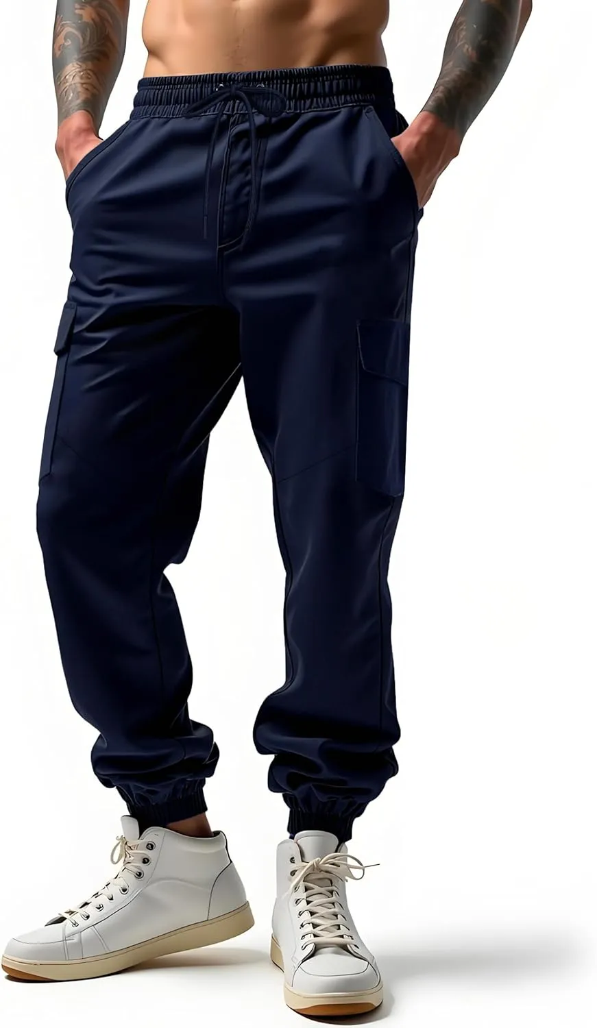 Lzzidou Men's Casual Cargo Jogger Pants Drawstring Waist Lightweight Straight Sweatpants