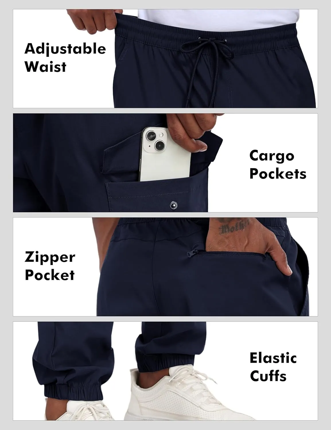 Lzzidou Men's Casual Cargo Jogger Pants Drawstring Waist Lightweight Straight Sweatpants