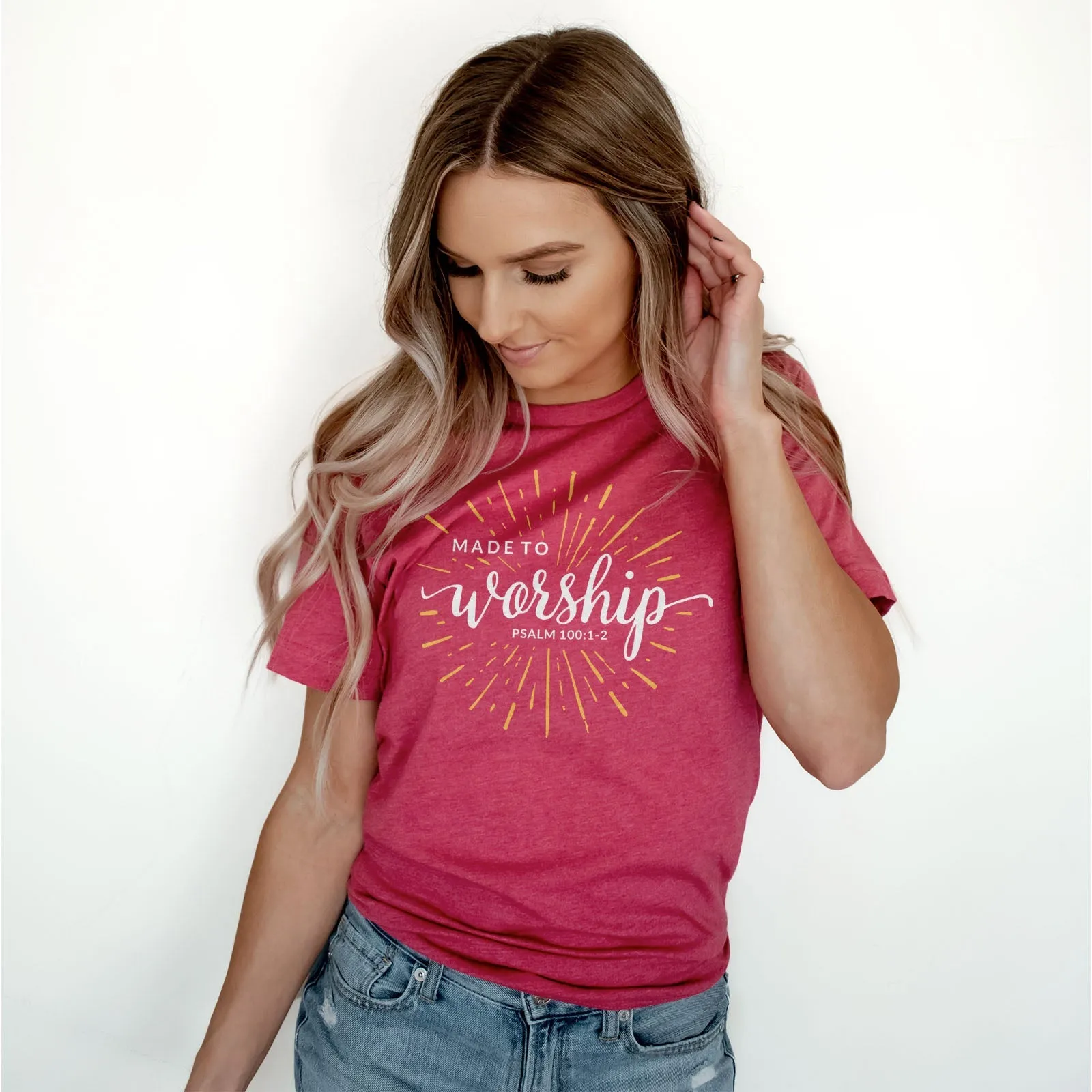 Made To Worship Sparkle Tee Shirts For Women - Christian Shirts for Women - Religious Tee Shirts