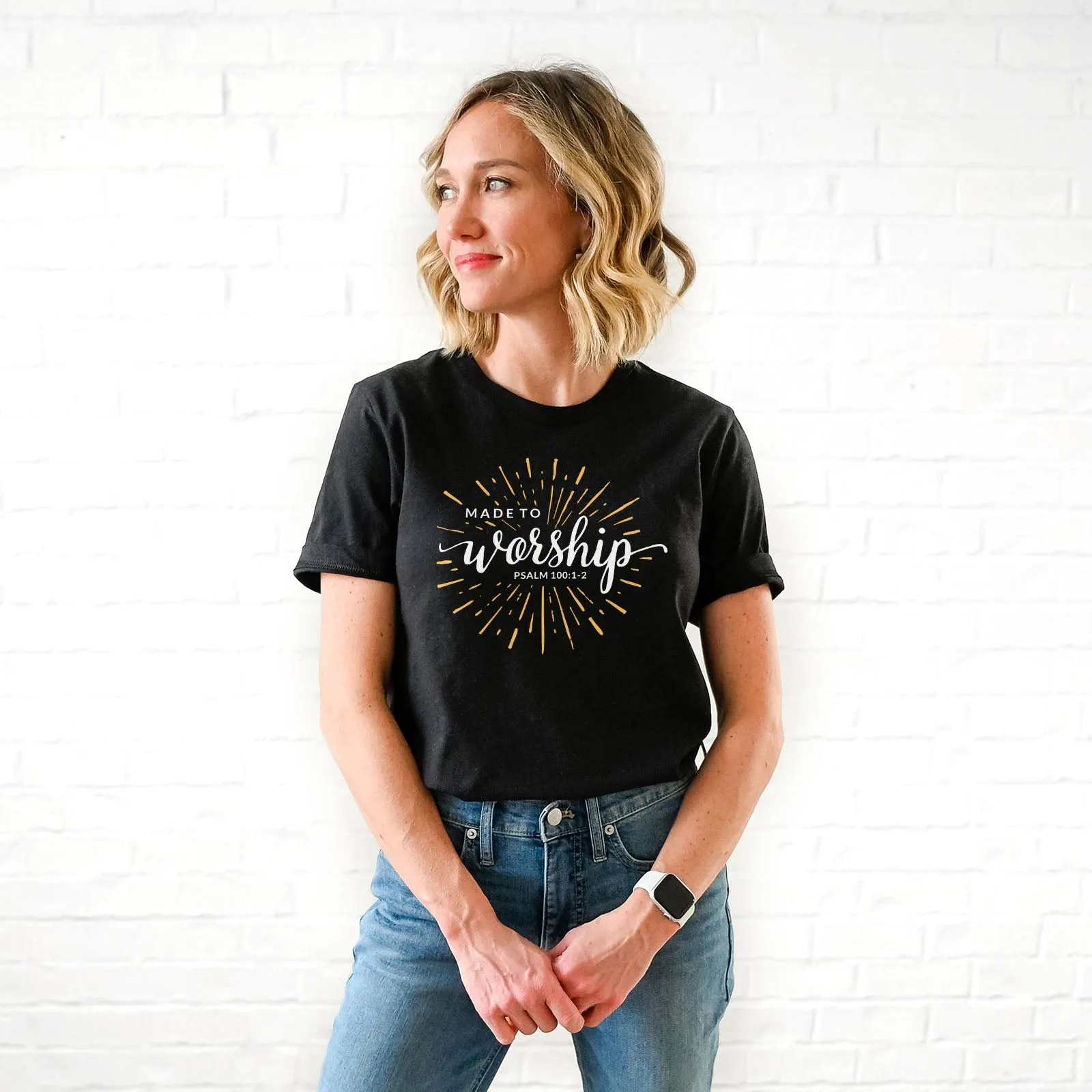 Made To Worship Sparkle Tee Shirts For Women - Christian Shirts for Women - Religious Tee Shirts