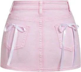 MakeMeChic Women's Denim Skirt High Waist Bow Pocket Bodycon Y2K Mini Jean Skirts