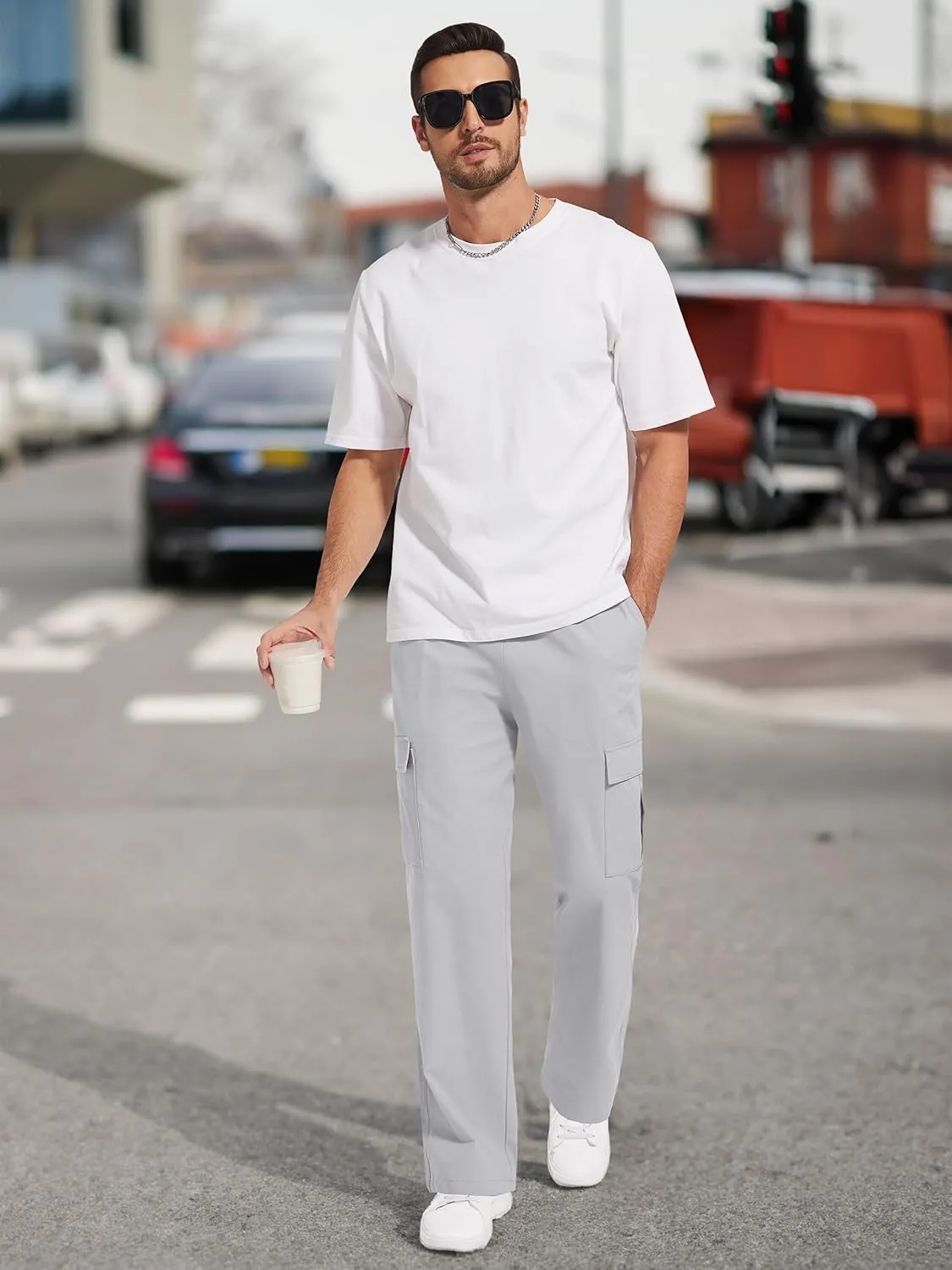 Men's Casual Cargo Pants 30/32/34/36 Tall Inseam Hiking Pants Workout Joggers Loose Straight Sweatpants for Men