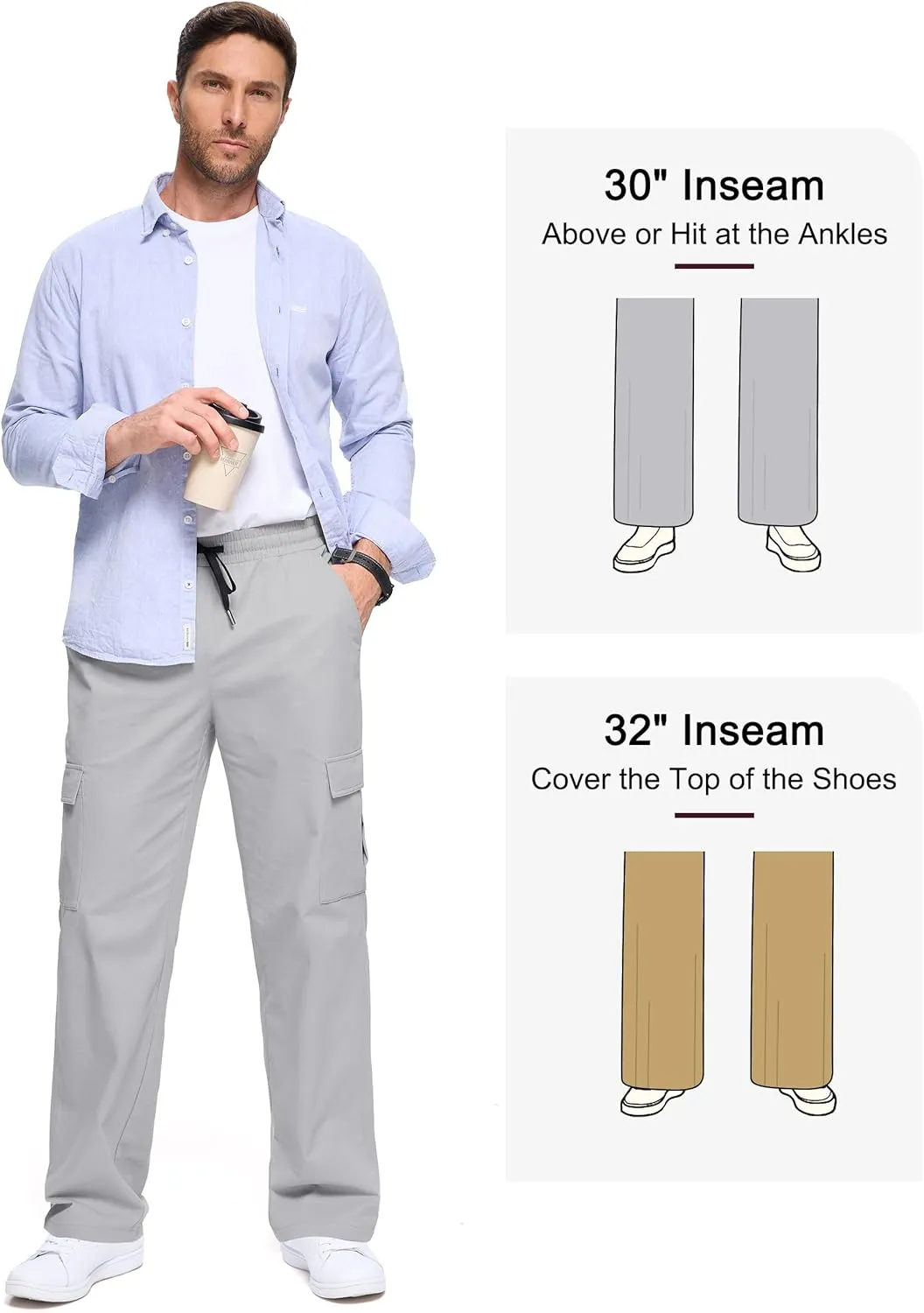 Men's Casual Cargo Pants 30/32/34/36 Tall Inseam Hiking Pants Workout Joggers Loose Straight Sweatpants for Men