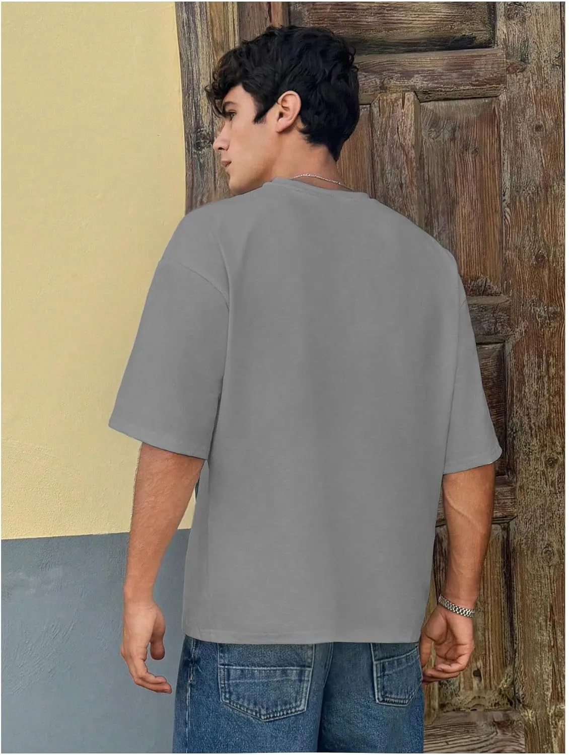 Men's Graphic Letter Print Tees Crewneck Short Sleeve Baggy Drop Shoulder Vintage T Shirts Streetwear