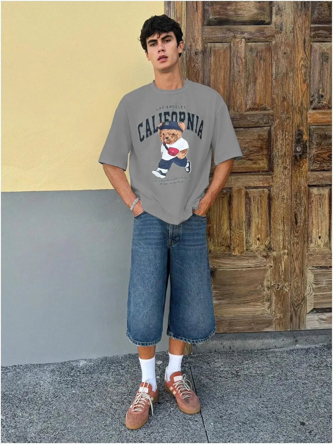 Men's Graphic Letter Print Tees Crewneck Short Sleeve Baggy Drop Shoulder Vintage T Shirts Streetwear