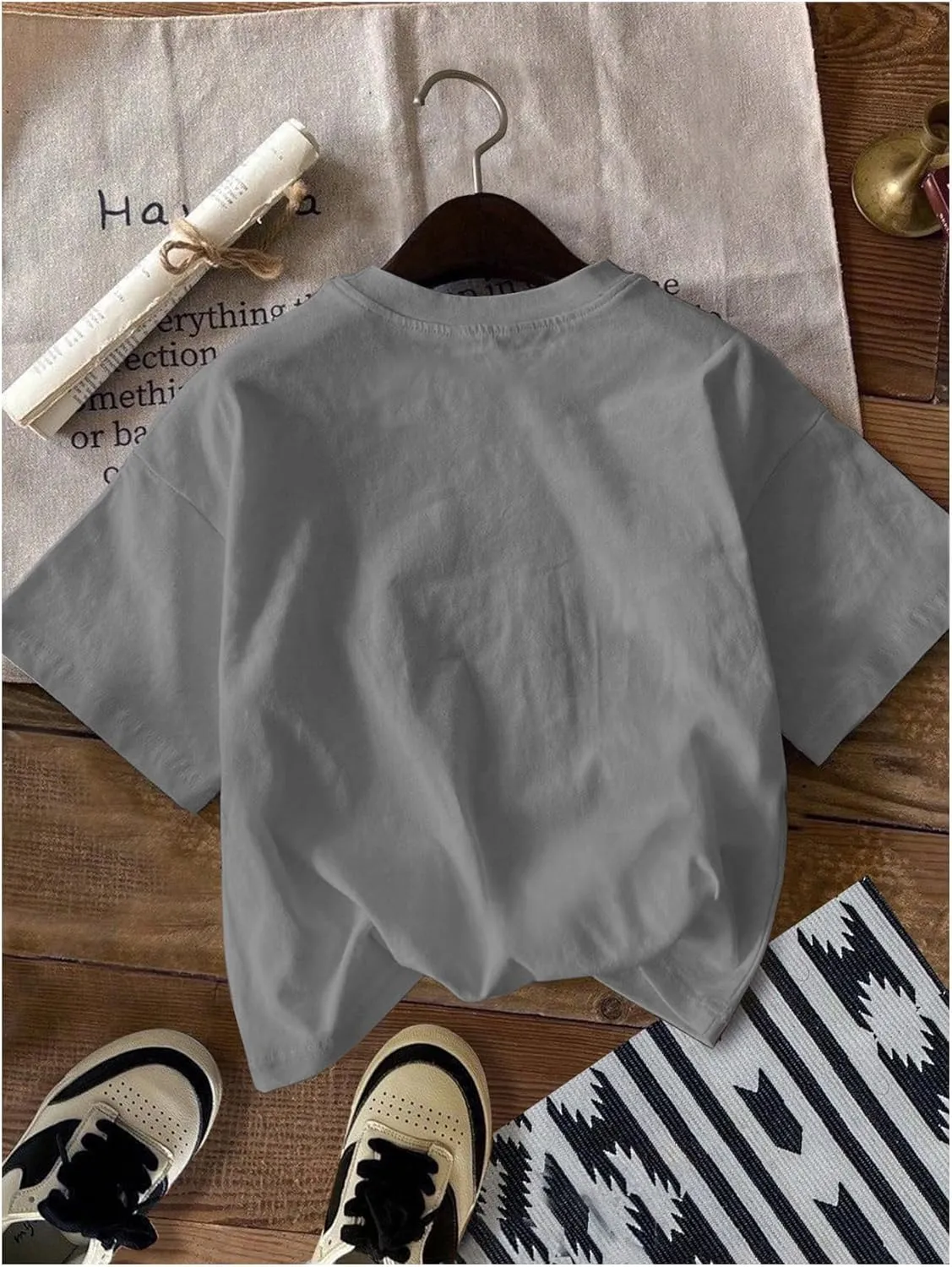 Men's Graphic Letter Print Tees Crewneck Short Sleeve Baggy Drop Shoulder Vintage T Shirts Streetwear