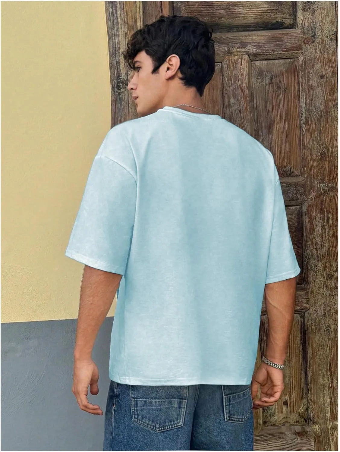 Men's Graphic Letter Print Tees Crewneck Short Sleeve Baggy Drop Shoulder Vintage T Shirts Streetwear