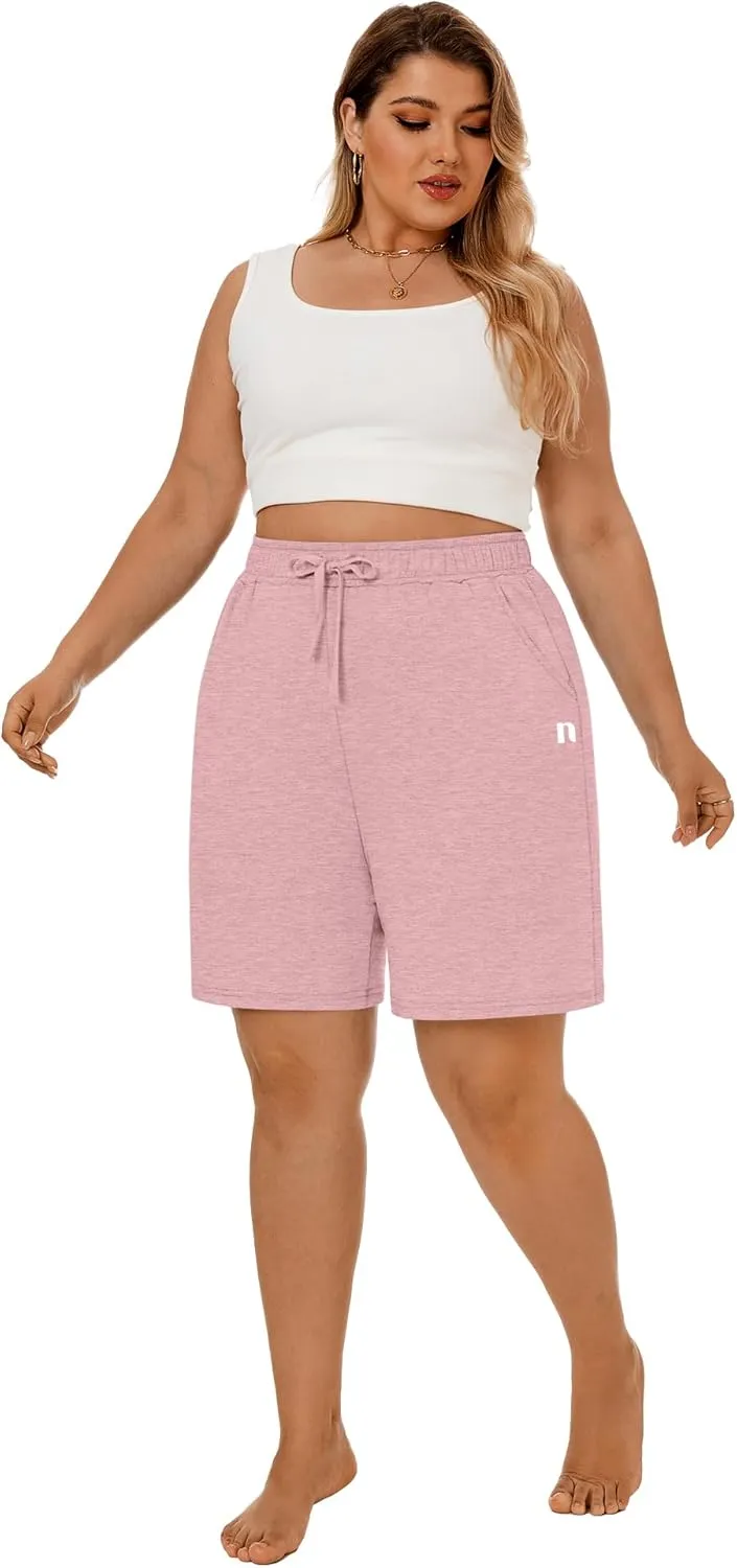 Neer 3 Pack Plus Size Women's Bermuda Shorts Cotton Drawstring High Waisted Casual Athletic Sweatpants Shorts with Pockets