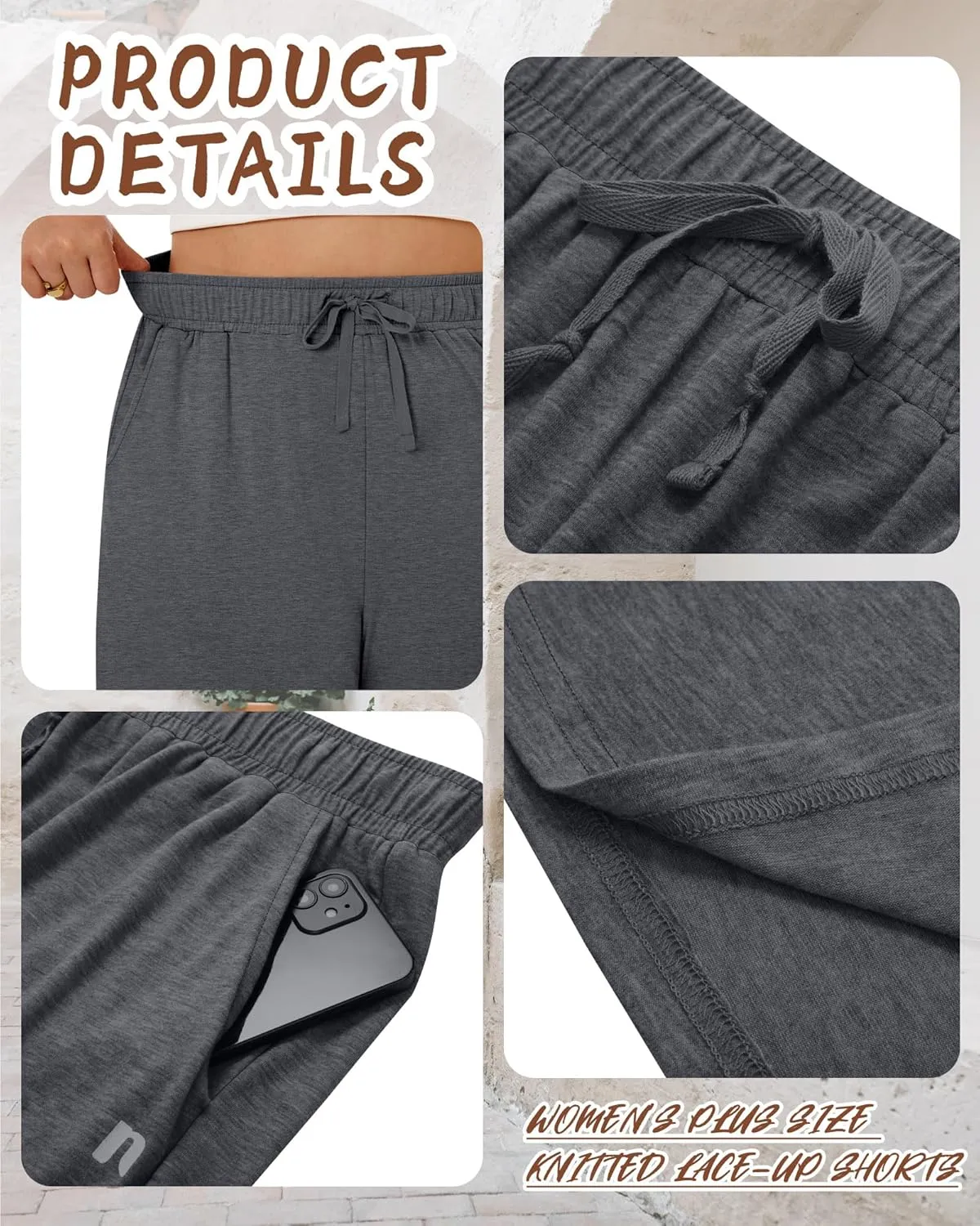 Neer 3 Pack Plus Size Women's Bermuda Shorts Cotton Drawstring High Waisted Casual Athletic Sweatpants Shorts with Pockets