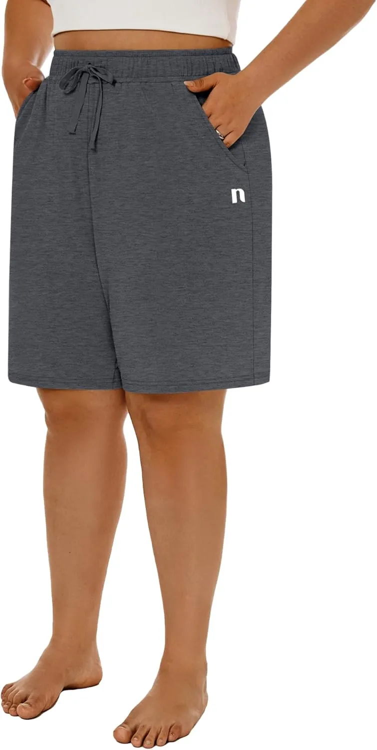Neer 3 Pack Plus Size Women's Bermuda Shorts Cotton Drawstring High Waisted Casual Athletic Sweatpants Shorts with Pockets