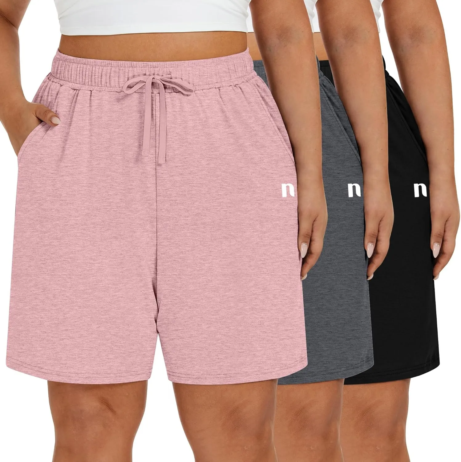Neer 3 Pack Plus Size Women's Bermuda Shorts Cotton Drawstring High Waisted Casual Athletic Sweatpants Shorts with Pockets