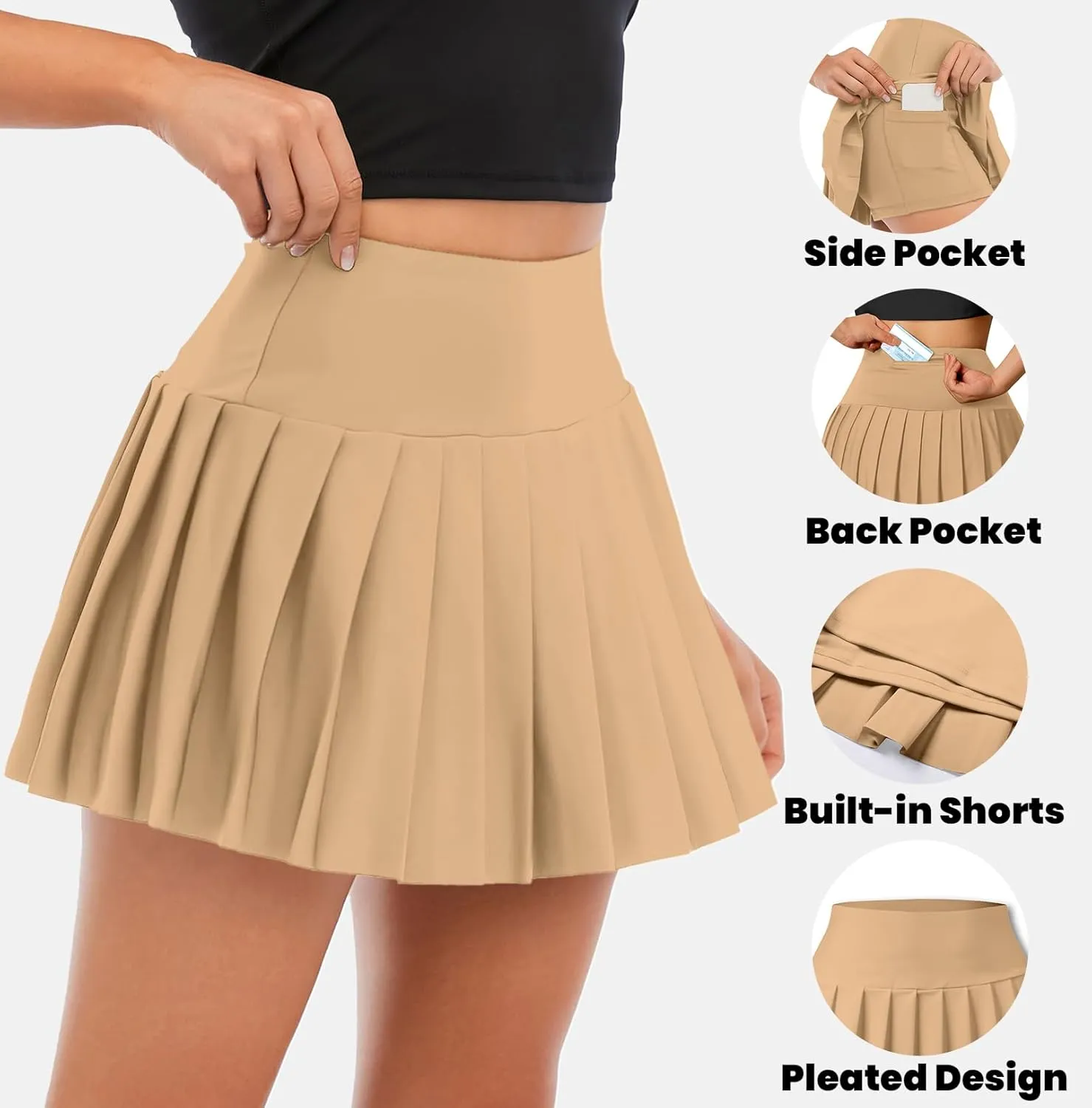 SANGTREE Women Pleated Tennis Skirt with Pockets Girls High Waisted Athletic Golf Skorts, 2 Years - US 4XL
