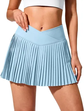SANTINY Pleated Tennis Skirt for Women with Pockets Crossover High Waisted Lightweight Athletic Golf Skorts