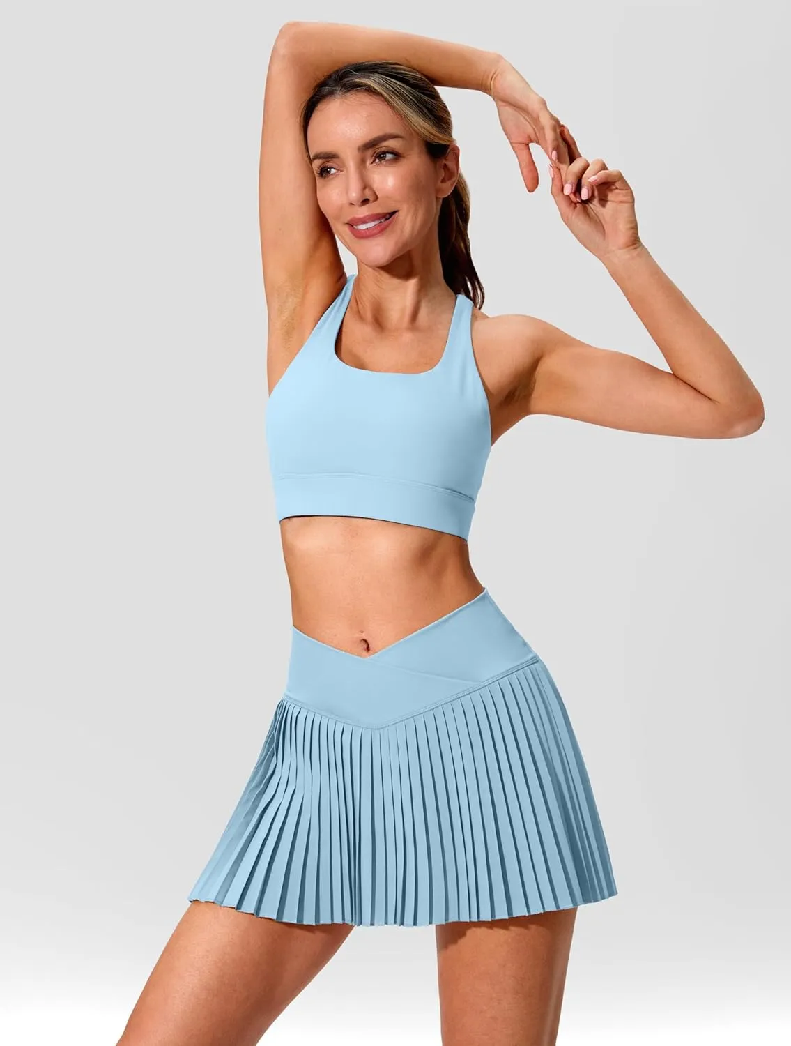 SANTINY Pleated Tennis Skirt for Women with Pockets Crossover High Waisted Lightweight Athletic Golf Skorts