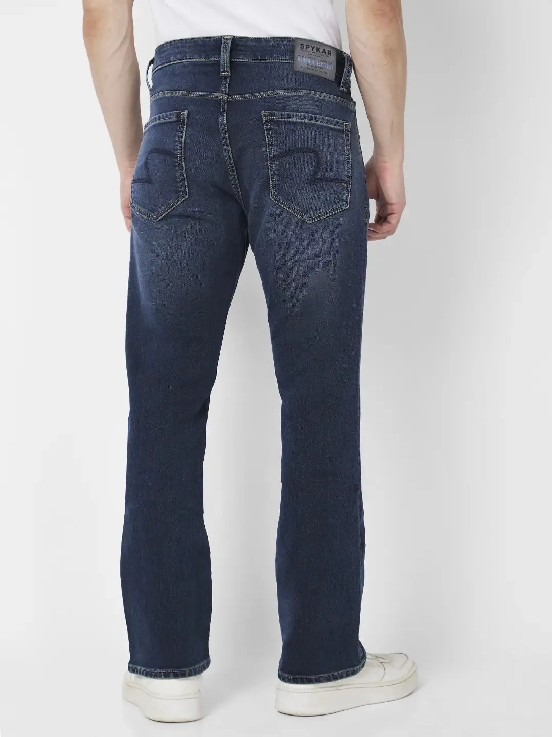 Spykar Men Dark Blue Cotton Stretch Comfort Fit Regular Length Clean Look Mid Rise Jeans (Rafter)