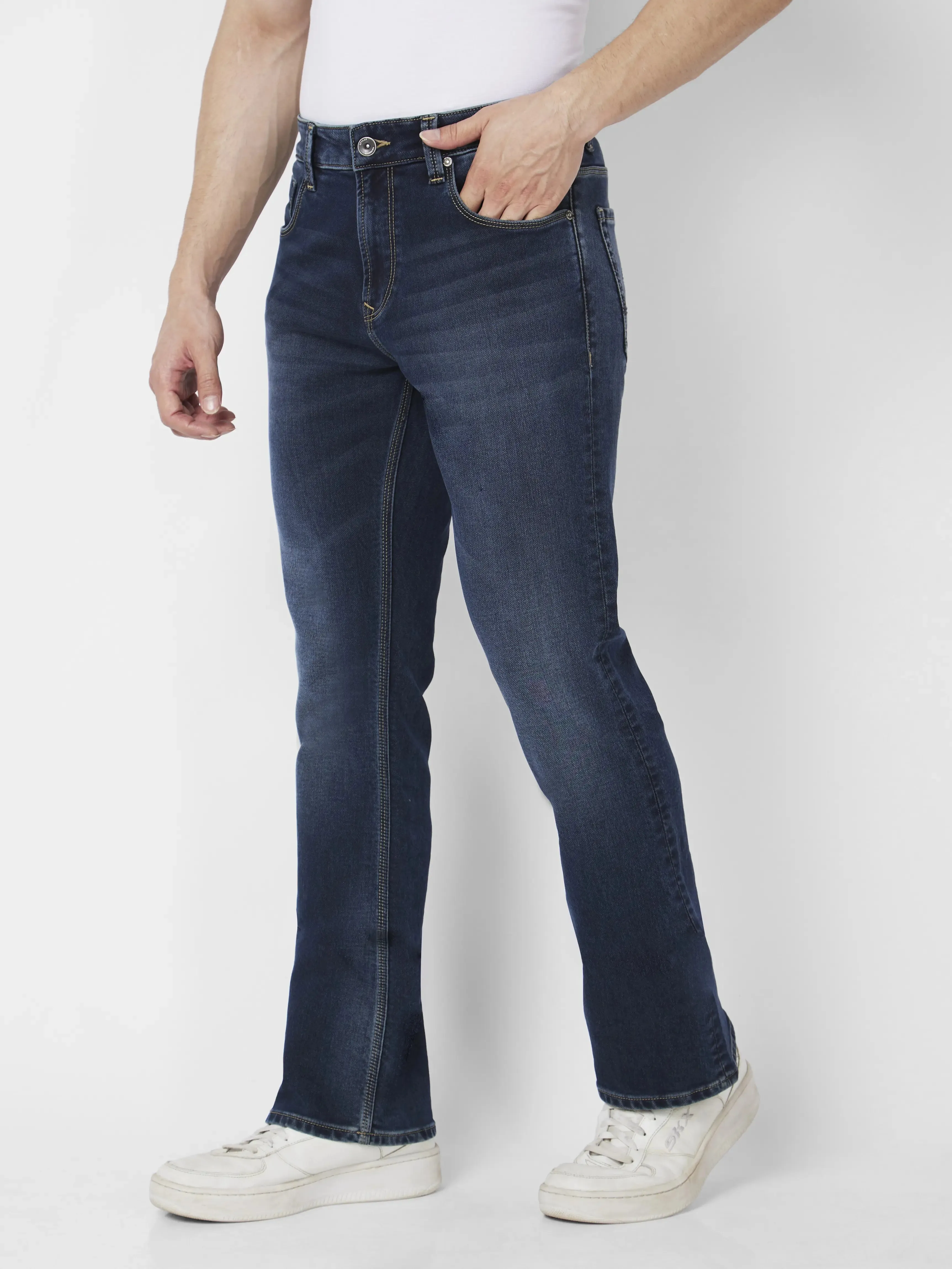 Spykar Men Dark Blue Cotton Stretch Comfort Fit Regular Length Clean Look Mid Rise Jeans (Rafter)