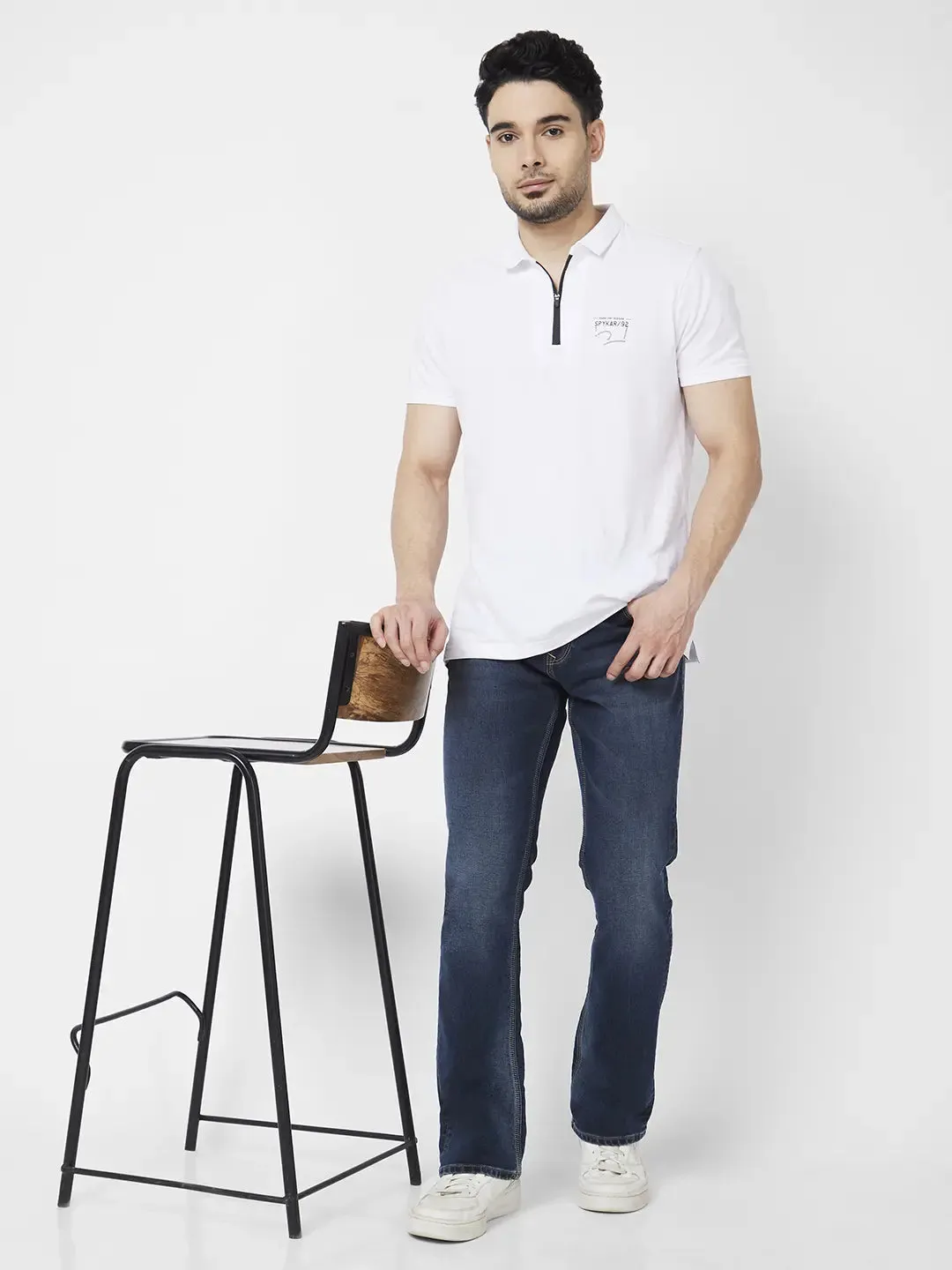 Spykar Men Dark Blue Cotton Stretch Comfort Fit Regular Length Clean Look Mid Rise Jeans (Rafter)