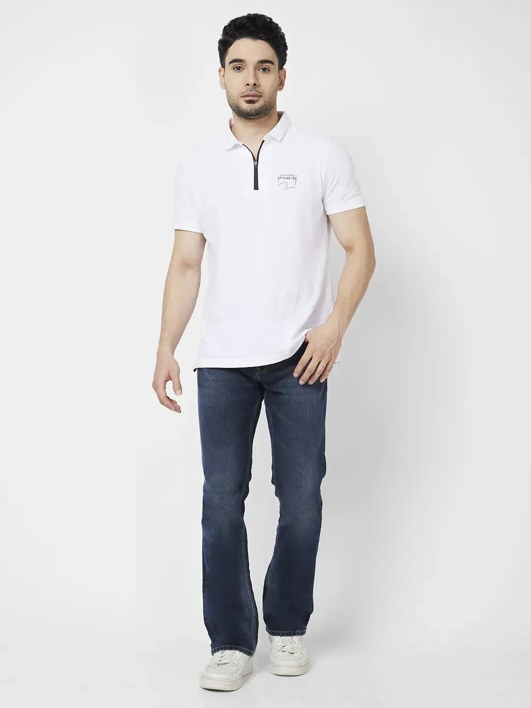 Spykar Men Dark Blue Cotton Stretch Comfort Fit Regular Length Clean Look Mid Rise Jeans (Rafter)